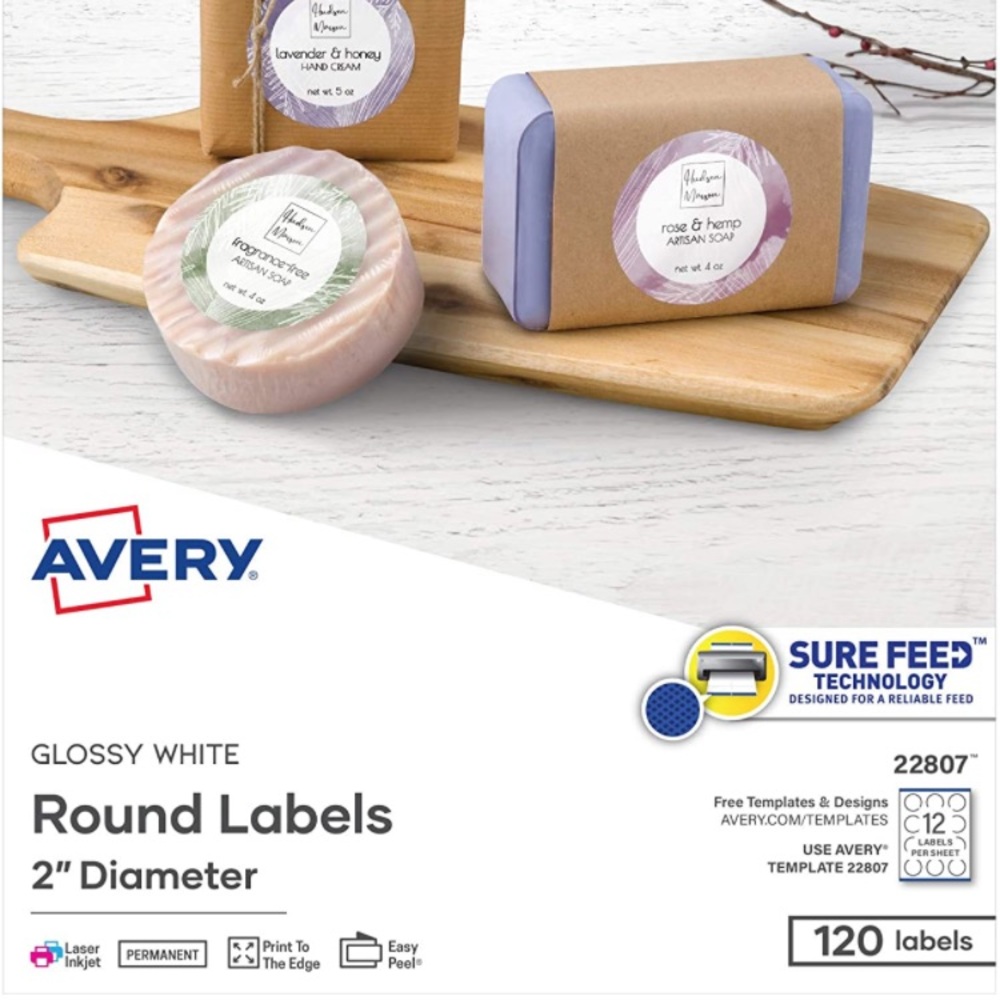 Avery glossy white round labels